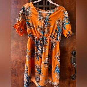 Tropical print puff sleeve mini dress size large